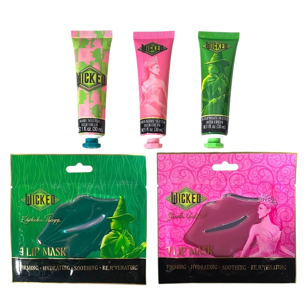 Taste Beauty Wicked Hand Cream and Lip Mask Set 5pc Pink Green NEW Movie Merch